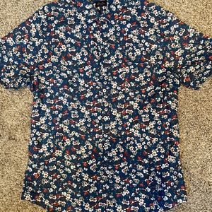 Good Man Brand - Mens Short Sleeve Button Up - blue Floral - Large
